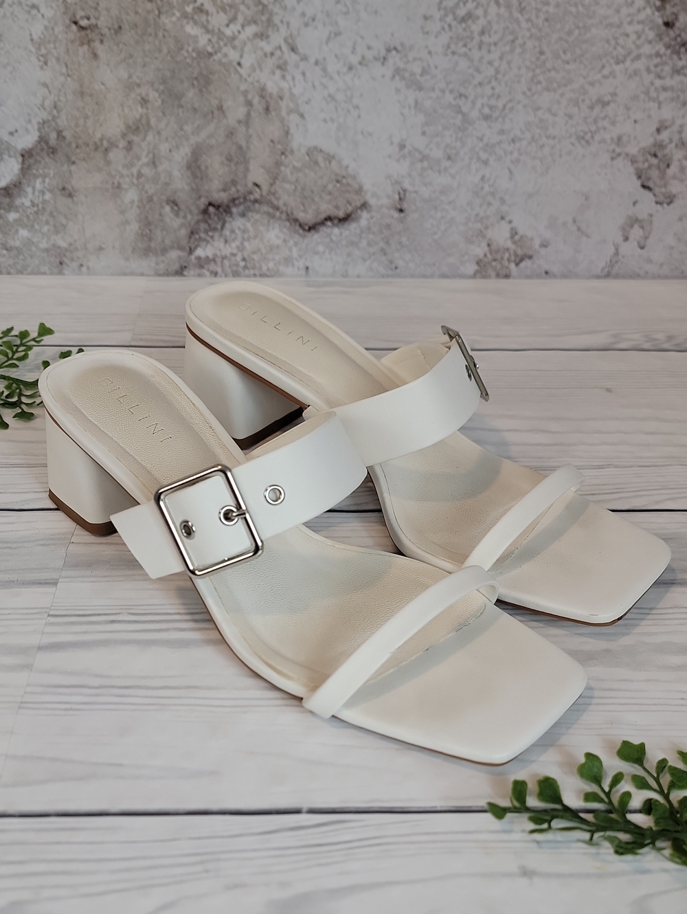 Billini Dinah White Buckle Block Heel Sandals - Womens Size 10